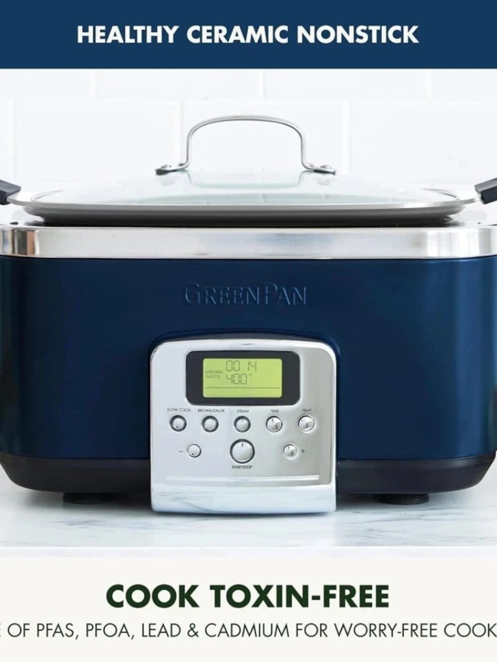 GreenPan Elite 8-in-1 6Qt Multi Cooker Ceramic Nonstick Oxford Blue CC007464-001